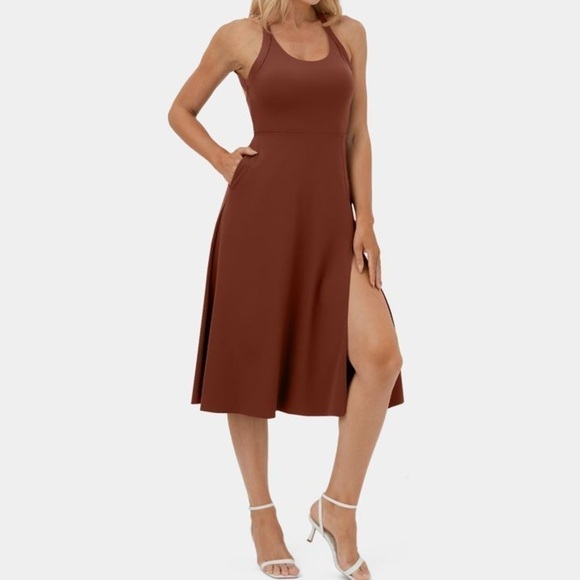 Halara Backless Cut Out Twisted Side Pocket Split Midi Casual Dress Size Small - Picture 4 of 12